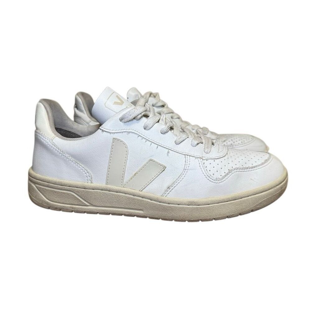 Veja V-90 Low Top Sneakers Leather White Gravel Women’s Size 8